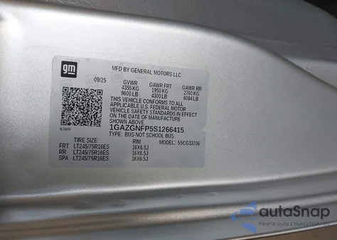 2025 Chevrolet Express Passenger Rwd 3500 Extended Wheelbase Ls z USA, uszkodzony, nr VIN 1GAZGNFP5S1266415